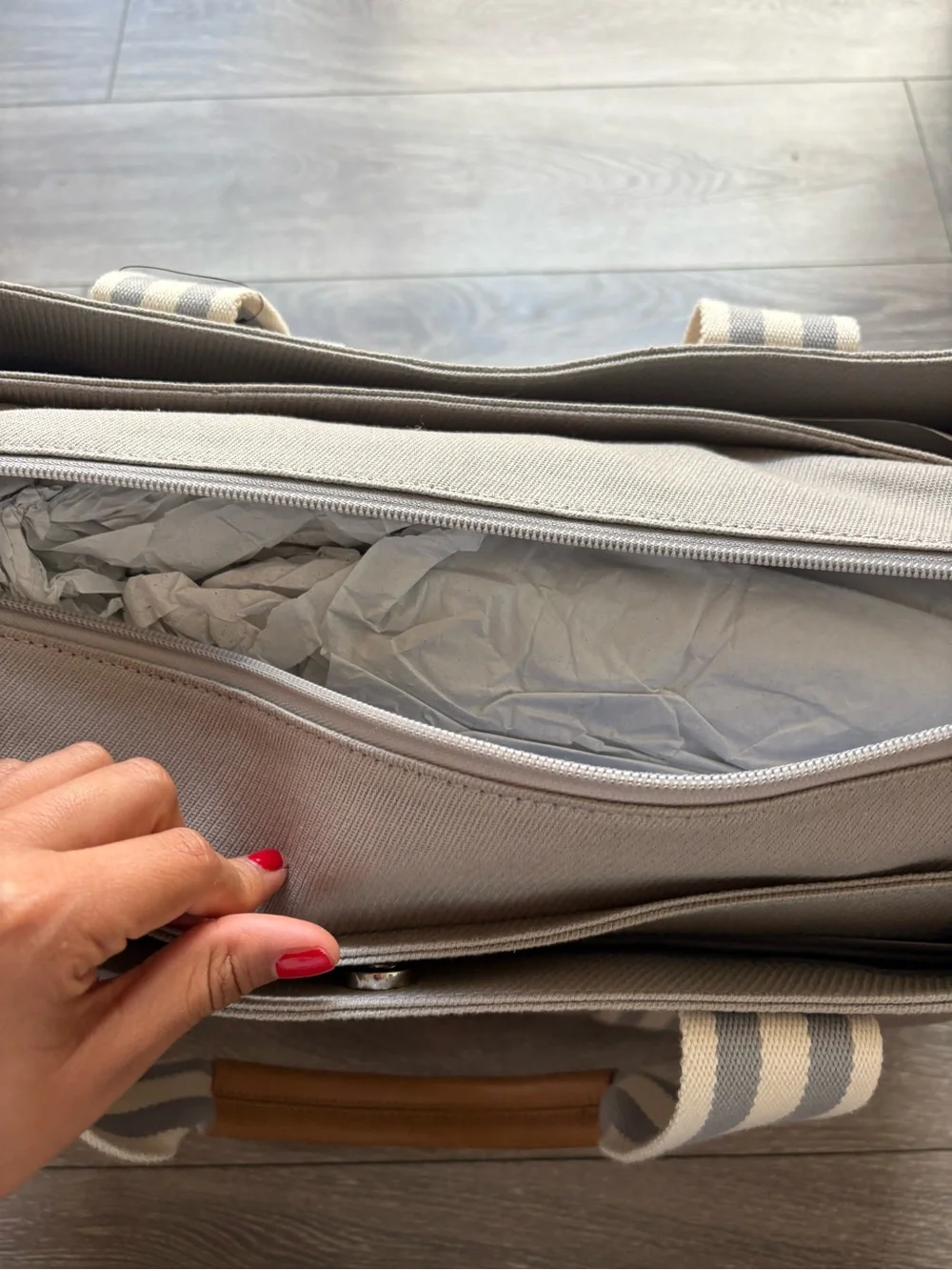 NWT Pottery Barn Canvas Diaper Tote with Striped Shoulder Straps